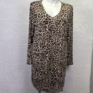 SOMA Leopard Cheetah Print Long Sleeve Sleep Shirt Nightgown Size XXL